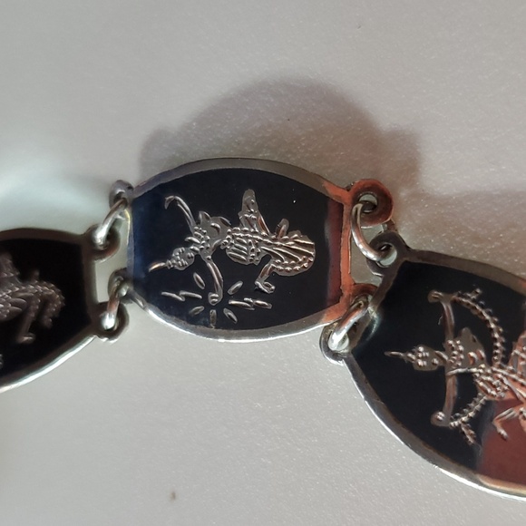 Siam 6.75" Bracelet Sterling Silver 925 Panel Link Thailand Dance Vintage Niello - Picture 10 of 13